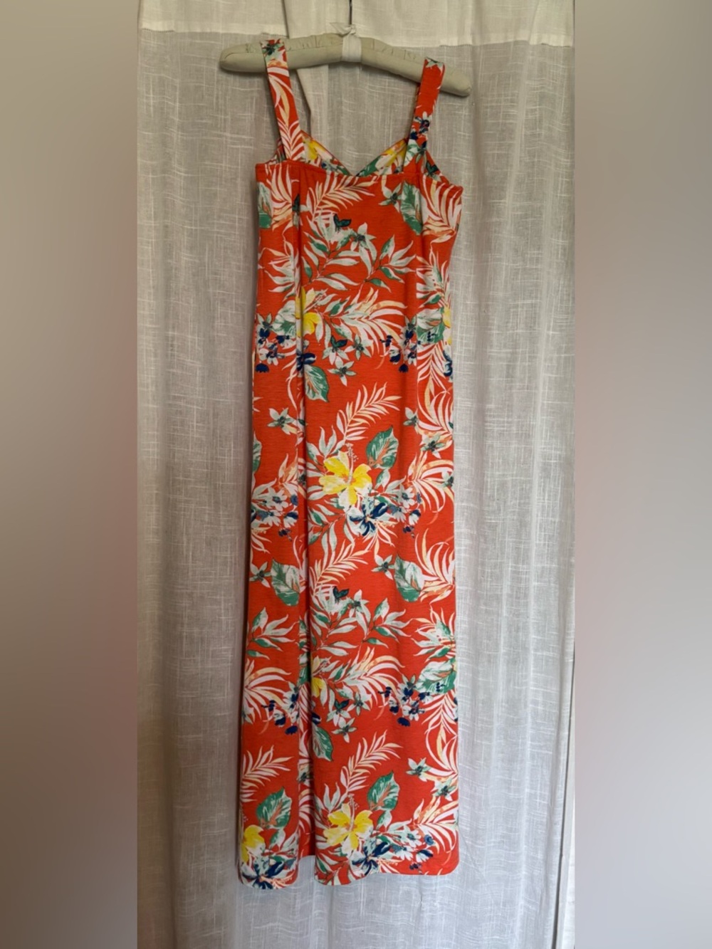 Allison Brittney Coral Tropical Floral Maxi Dress Size M - Picture 2 of 5